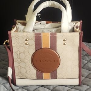 COACH Dempsey 22 Signature C Jacquard & Pebble Leather Tote w/Crossbody Strap